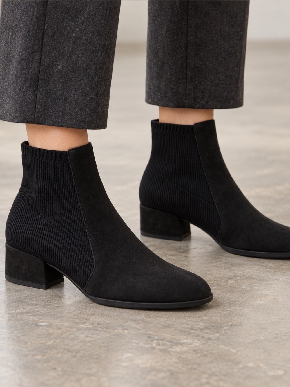 Eileen Fisher Aesop Tumbled Nubuck and Knit Bootie Women’s Sz. 7.5
